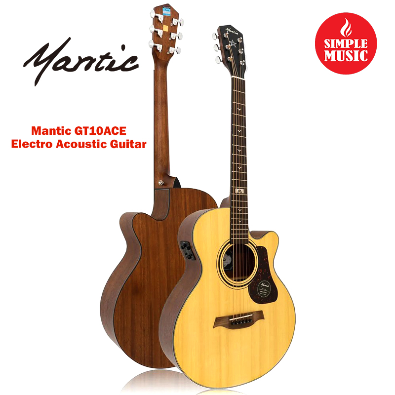 Mantic GT-10ACE 40 Cutaway Grand Auditorium Natural Electro Acoustic Guitar(Solid Top)